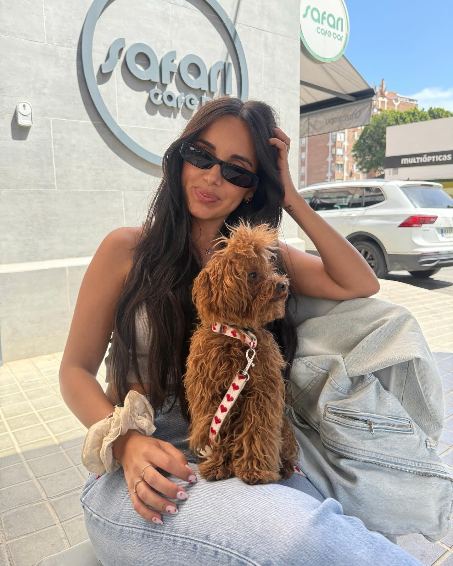 Persona abrazando a un pequeño cachorro